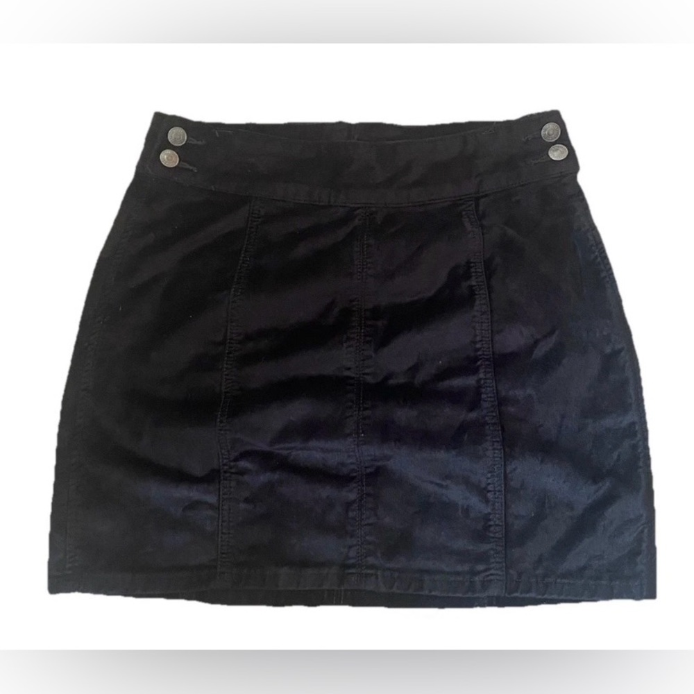 Free People Women's Black Velvet Button Stretch Back Zip Mini Skirt 30